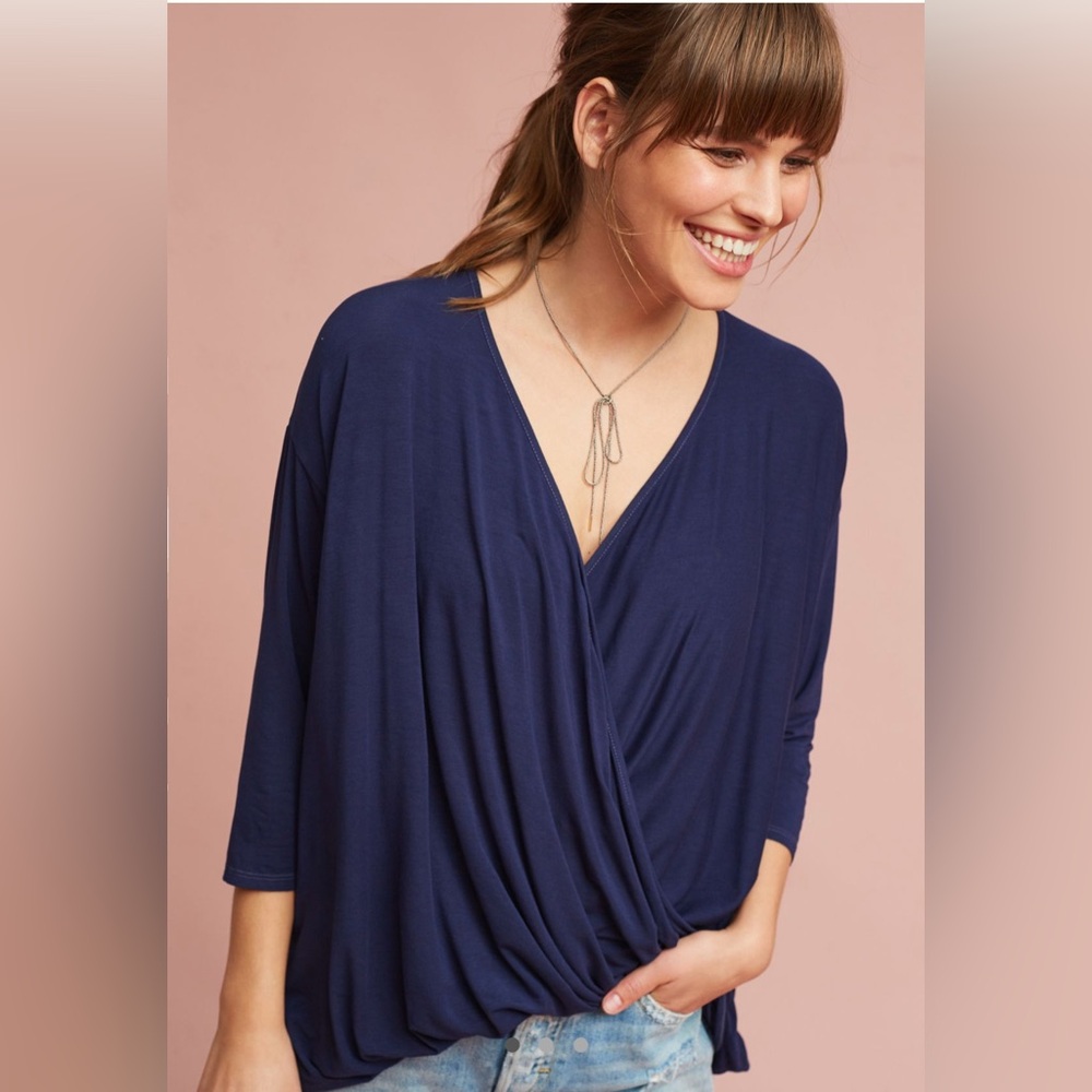 Michael Stars Top Women Size 3x Navy Draped Wrap Blouse Pullover